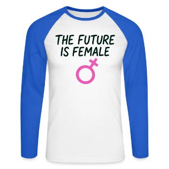 Dicton féminin Empowerment Girl Power - T-shirt baseball manches longues Homme - blanc/bleu royal - Devant - Nik (191cm)