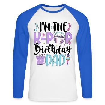 Je suis le papa d’anniversaire de K Pop - T-shirt baseball manches longues Homme - blanc/bleu royal - Devant - Nik (191cm)
