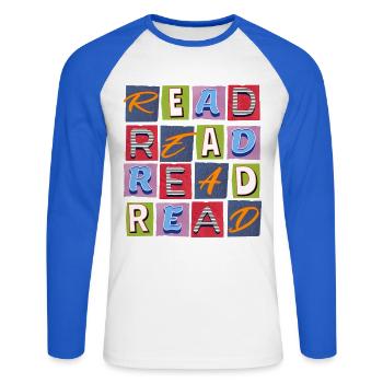 Read Design - Papierlook/Paperlook - Unisex Long Sleeve Baseball T-Shirt - white/royal blue - Front - Nik (191cm)
