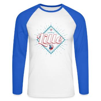 Lille Hauts-de-France Frankreich mit Hahn Souvenir - Unisex Baseballshirt langarm - Weiß/Royalblau - Vorne - Nik (191cm)