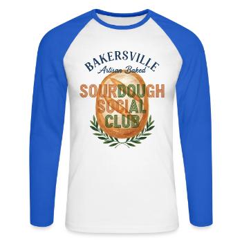 Sourdough Social Club Brotbacker-Bäcker-Ära - Unisex Baseballshirt langarm - Weiß/Royalblau - Vorne - Nik (191cm)