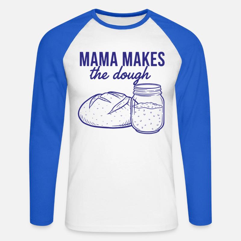La mamma del lievitatore madre prepara il pane con impasto per il pane - Maglia da baseball a manica lunga da uomo - bianco/blu royal