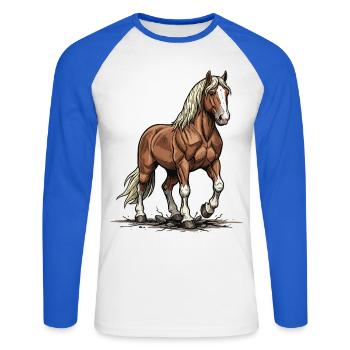 Chestnut Draft Horse Mane Blonde Strength - Unisex Long Sleeve Baseball T-Shirt - white/royal blue - Front - Nik (191cm)