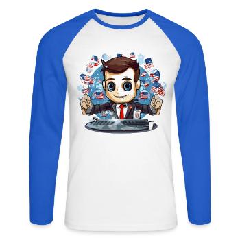 American Flags TechDJ Motif - Unisex Long Sleeve Baseball T-Shirt - white/royal blue - Front - Nik (191cm)
