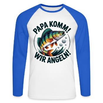 Angeln mit meinem Papa - Unisex Baseballshirt langarm - Weiß/Royalblau - Vorne - Nik (191cm)