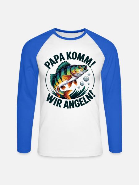 Angeln mit meinem Papa - Unisex Baseballshirt langarm - Weiß/Royalblau