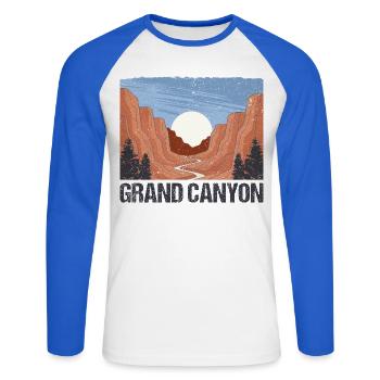 Wandern im Grand Canyon Nationalpark - Unisex Baseballshirt langarm - Weiß/Royalblau - Vorne - Nik (191cm)