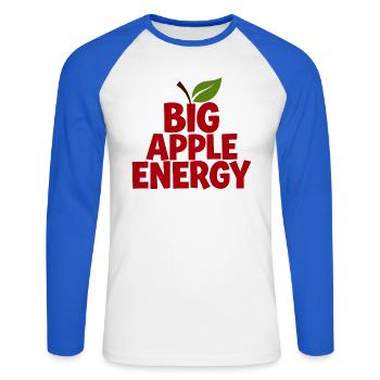 Énergie de la Grosse Pomme NYC Mode de vie à New York - T-shirt baseball manches longues Homme - blanc/bleu royal - Devant - Nik (191cm)