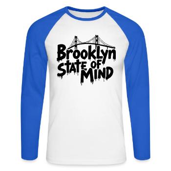 Brooklyn State of Mind Bridge New York NYC - T-shirt baseball manches longues Homme - blanc/bleu royal - Devant - Nik (191cm)