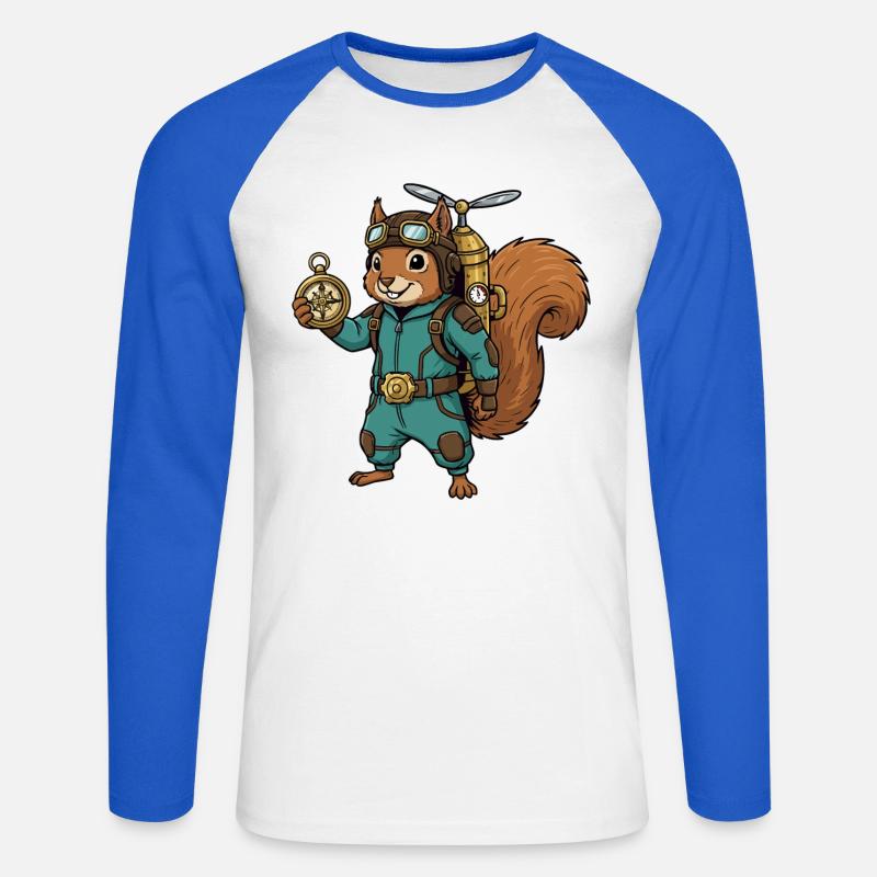 Squirrel Steampunk Aviator Jetpack-Kompass - Unisex Baseballshirt langarm - Weiß/Royalblau