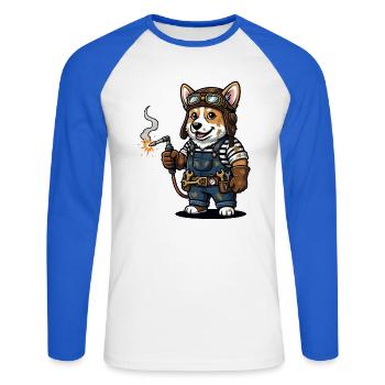 Corgi Schweißer Steampunk Industriemechaniker - Unisex Baseballshirt langarm - Weiß/Royalblau - Vorne - Nik (191cm)