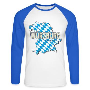 Würzburg City Bavaria Germany Retro Wall Map - Unisex Long Sleeve Baseball T-Shirt - white/royal blue - Front - Nik (191cm)