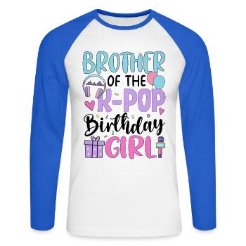 Frère de la fille d’anniversaire de K Pop - T-shirt baseball manches longues Homme - blanc/bleu royal - Devant - Nik (191cm)