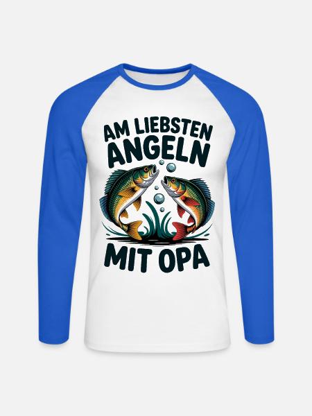 Angeln mit Opa – Zwei Barsche - Unisex Baseballshirt langarm - Weiß/Royalblau