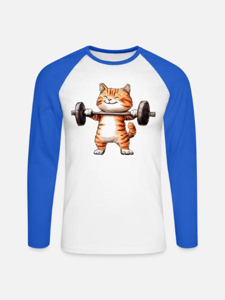 Katze Fitness - Unisex Baseballshirt langarm - Weiß/Royalblau