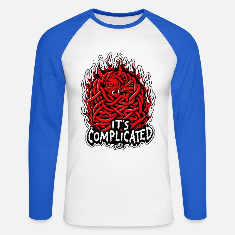 Verstrickter Feuerdämon: Es ist kompliziert - Unisex Baseballshirt langarm - Weiß/Royalblau