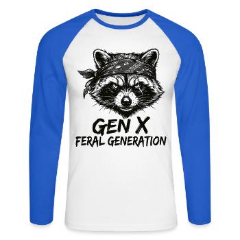 Raccoon Gen X Feral Generation - Unisex Long Sleeve Baseball T-Shirt - white/royal blue - Front - Nik (191cm)