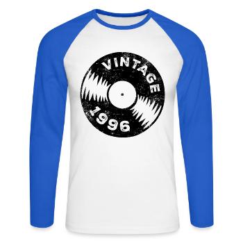 30e anniversaire du millésime 1996 - T-shirt baseball manches longues Homme - blanc/bleu royal - Devant - Nik (191cm)