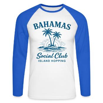 Bahamas Social Club Island Hopping - Unisex Long Sleeve Baseball T-Shirt - white/royal blue - Front - Nik (191cm)