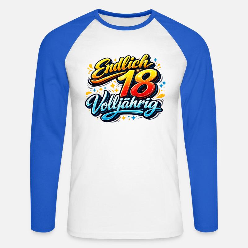Endlich 18 Volljährig Neon Script - Unisex Baseballshirt langarm - Weiß/Royalblau