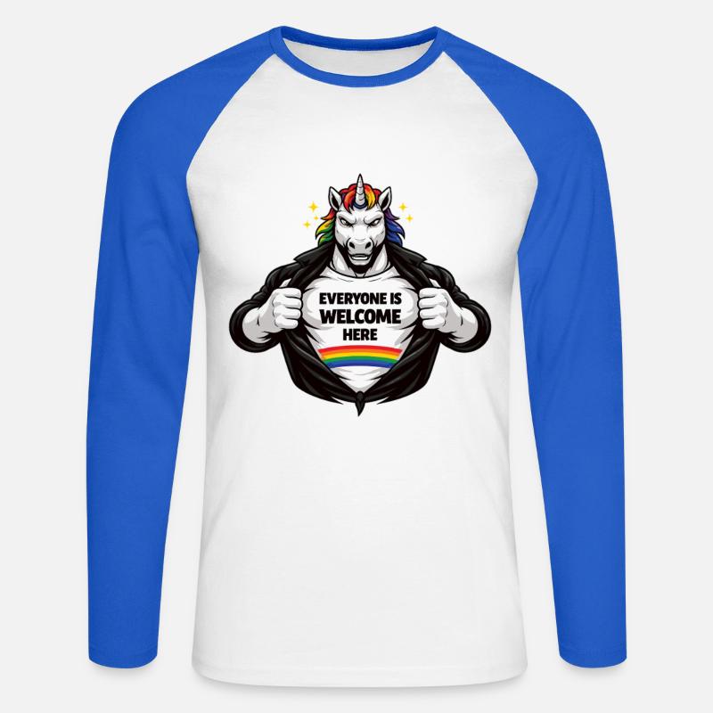 Vielfalt & Respekt Regenbogen Statement Design - Unisex Baseballshirt langarm - Weiß/Royalblau