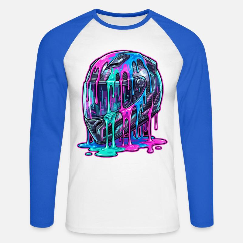 Abstrakter Helm mit Farbfluss - Unisex Baseballshirt langarm - Weiß/Royalblau