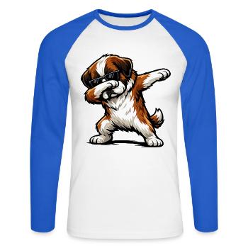 Dabbing St. Bernard - Unisex Long Sleeve Baseball T-Shirt - white/royal blue - Front - Nik (191cm)