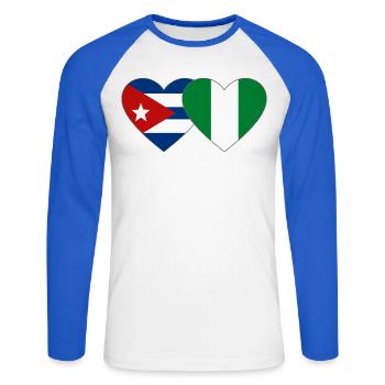 Drapeau du Nigeria Drapeau du cœur du Cuba - T-shirt baseball manches longues Homme - blanc/bleu royal - Devant - Nik (191cm)