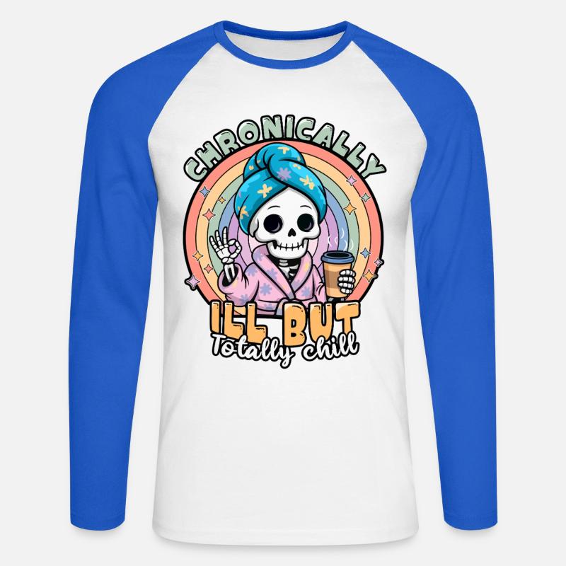 Fibromyalgie-Bewusstsein chronisch kranker Skelett - Unisex Baseballshirt langarm - Weiß/Royalblau