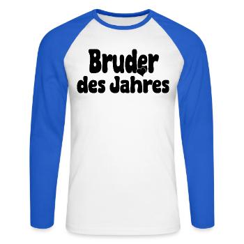 Bruder des Jahres – Herz - Unisex Baseballshirt langarm - Weiß/Royalblau - Vorne - Nik (191cm)
