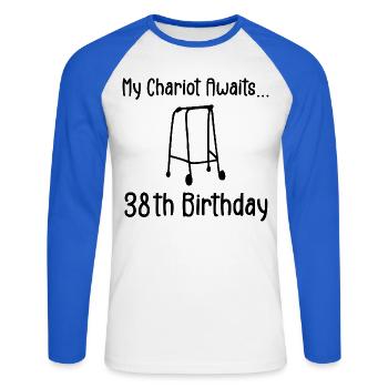 38th Birthday Party Funny 38 Years Old Birthday - T-shirt baseball manches longues Homme - blanc/bleu royal - Devant - Nik (191cm)
