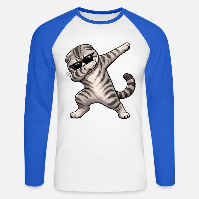 Dabbing Scottish Fold - Unisex Baseballshirt langarm - Weiß/Royalblau