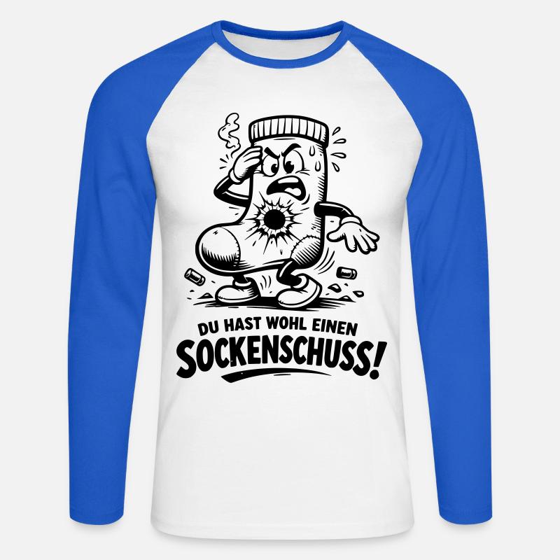 Sockenschuss Illustration mit Spruch - Unisex Baseballshirt langarm - Weiß/Royalblau