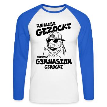 Zuhause gezockt Gymnasium gerockt Capybara Abitur - Unisex Baseballshirt langarm - Weiß/Royalblau - Vorne - Nik (191cm)