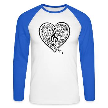 Musique Clé de cœur son d’amour - T-shirt baseball manches longues Homme - blanc/bleu royal - Devant - Nik (191cm)