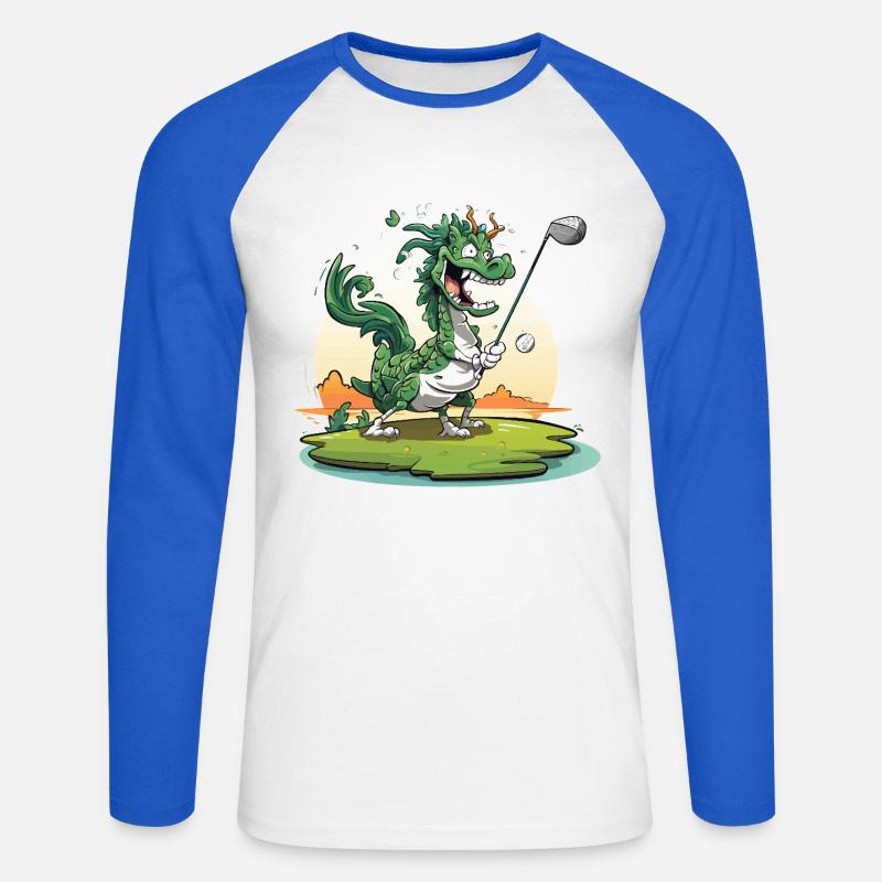 Golfender Drache am Tee - Unisex Baseballshirt langarm - Weiß/Royalblau