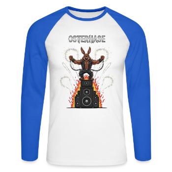 Heavy Metal Osterhase Rocker Ostern Hardcore Hase - Unisex Baseballshirt langarm - Weiß/Royalblau - Vorne - Nik (191cm)