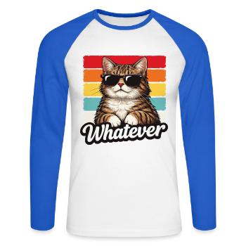 Cool Cat Whatever Shirt Cadeau drôle - T-shirt baseball manches longues Homme - blanc/bleu royal - Devant - Nik (191cm)