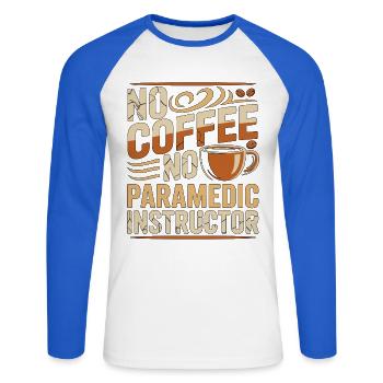 Ambulancier Pas de café Pas de soins d’urgence Amateur de café - T-shirt baseball manches longues Homme - blanc/bleu royal - Devant - Nik (191cm)