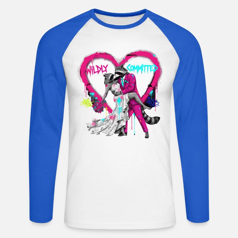 Wildly Committed Waschbär Hochzeit - Unisex Baseballshirt langarm - Weiß/Royalblau