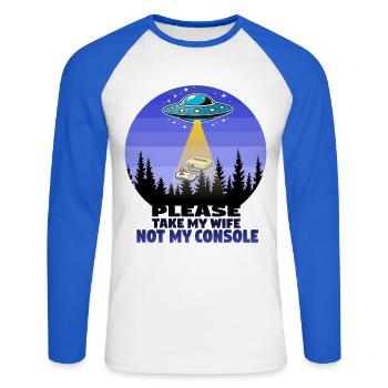 Please take my wife not my console - gaming - Unisex Baseballshirt langarm - Weiß/Royalblau - Vorne - Nik (191cm)