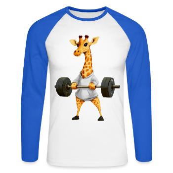 Sport de la girafe - T-shirt baseball manches longues Homme - blanc/bleu royal - Devant - Nik (191cm)