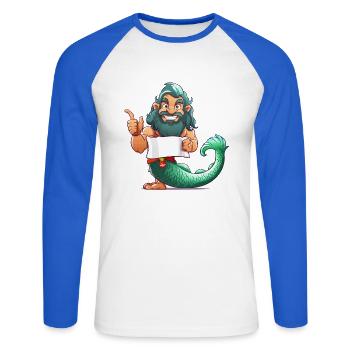Héros de la mer avec barbe et nageoire - T-shirt baseball manches longues Homme - blanc/bleu royal - Devant - Nik (191cm)