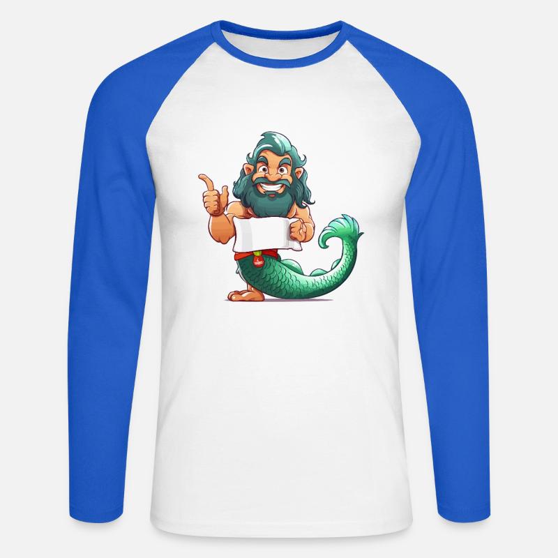 Meerheld mit Bart und Flosse - Unisex Baseballshirt langarm - Weiß/Royalblau