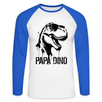 Papa Dino - T-Rex Dinosaurier Vatertag - Unisex Baseballshirt langarm - Weiß/Royalblau - Vorne - Nik (191cm)