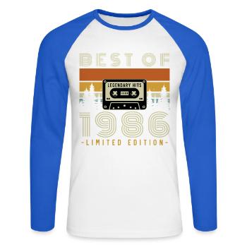1986 Vintage Retro Geburtstagsgeschenk - Unisex Baseballshirt langarm - Weiß/Royalblau - Vorne - Nik (191cm)