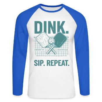 Pickleball Funny Player Pickle Ball Dink Sip - Unisex Long Sleeve Baseball T-Shirt - white/royal blue - Front - Nik (191cm)