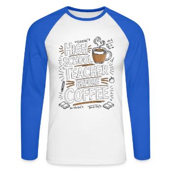 Professeur de lycée avant éducateur Amant du café - T-shirt baseball manches longues Homme - blanc/bleu royal - Devant - Nik (191cm)