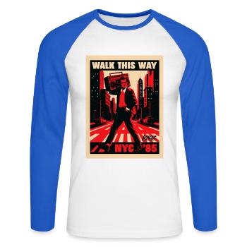 Marche rétro Boombox de NyC 85 - T-shirt baseball manches longues Homme - blanc/bleu royal - Devant - Nik (191cm)