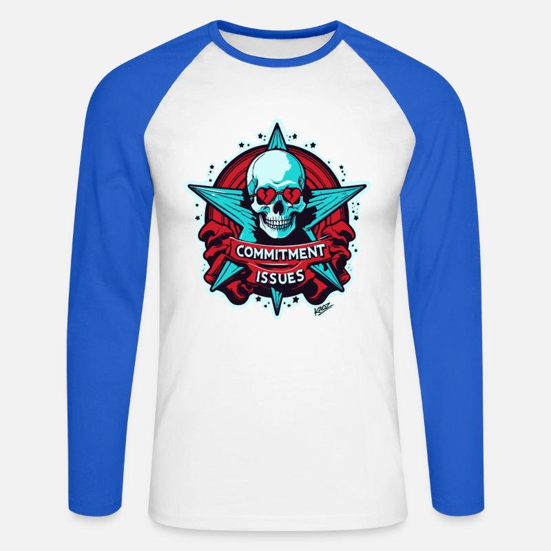 Commitment Issues Skull Badge - Unisex Long Sleeve Baseball T-Shirt - white/royal blue